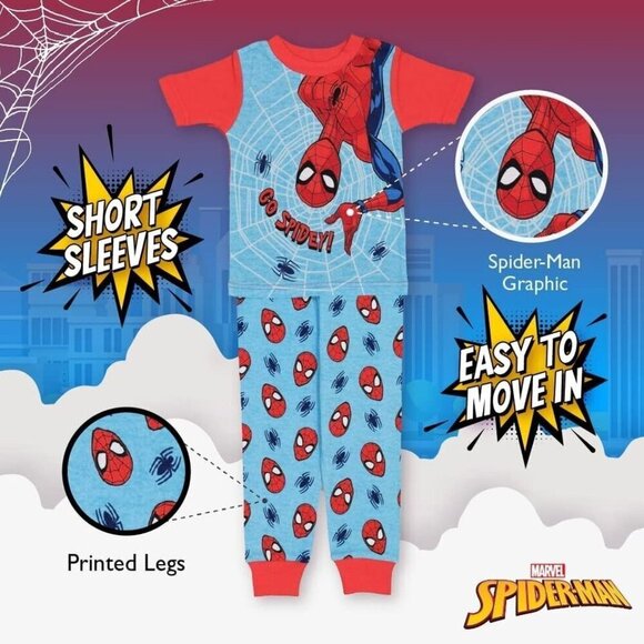 Marvel Boys' Spider-Man 2Piece Snug-Fit Cotton Pajamas - Picture 4 of 7